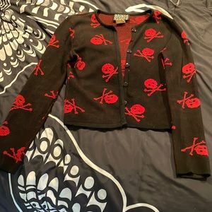 Serious Black and Red Skull Cardigan
